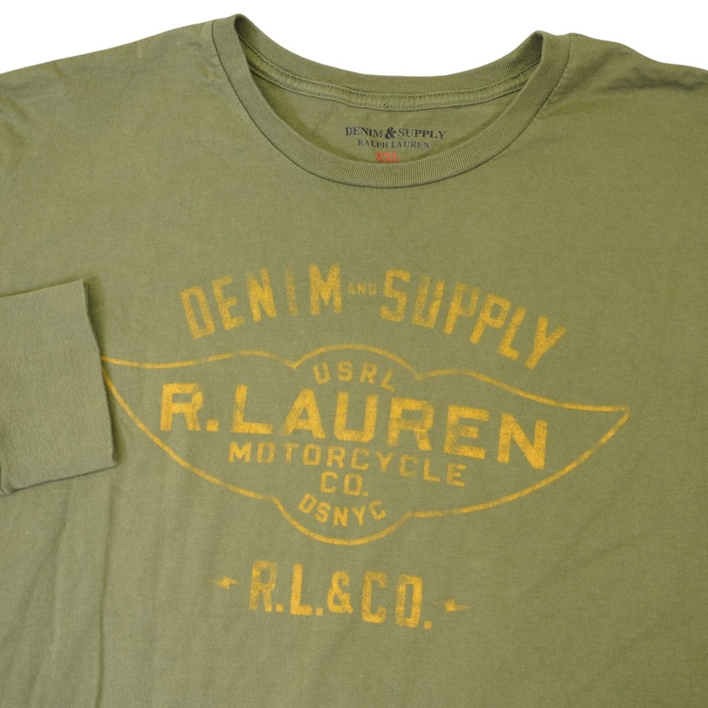 Denim & Supply Ralph Lauren T-Shirt Men XXL Green Long Sleeve Motorcycle Graphic